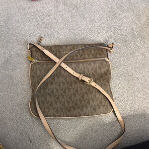 Michael Kors Tan and Brown Logo Crossbody